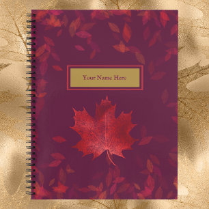 Carnet Élégantes feuilles d'automne rouge et or bordeaux