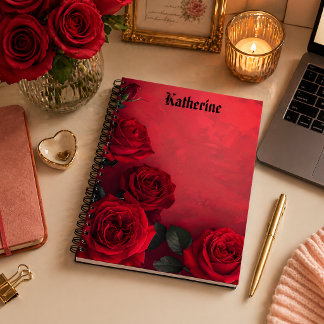 Carnet Elegantes Roses Rouges Gothiques Nom Personnalisé