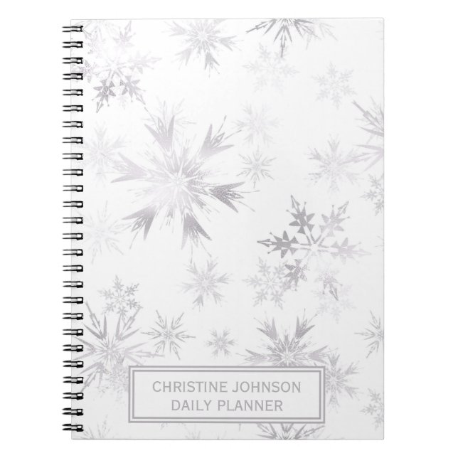 Carnet Élégants flocons blancs d'hiver (Devant)