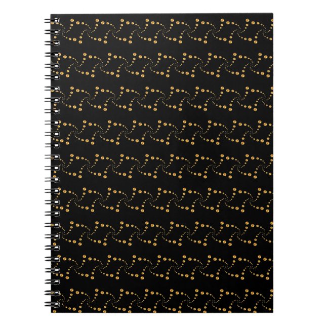 Carnet Élégants points dorés tourbillonnants sur fond noi (Devant)
