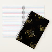 Élégants tourbillons floraux dorés sur fond noir