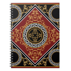 Carnet Elément baroque fleuri doré avec motif grec sur