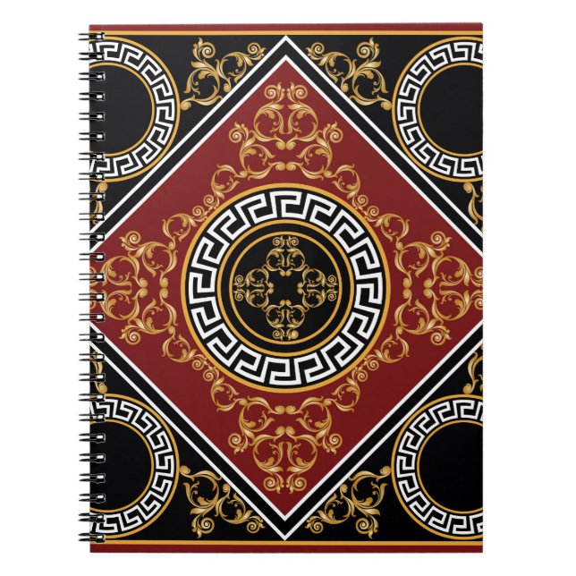 Carnet Elément baroque fleuri doré avec motif grec sur (Devant)