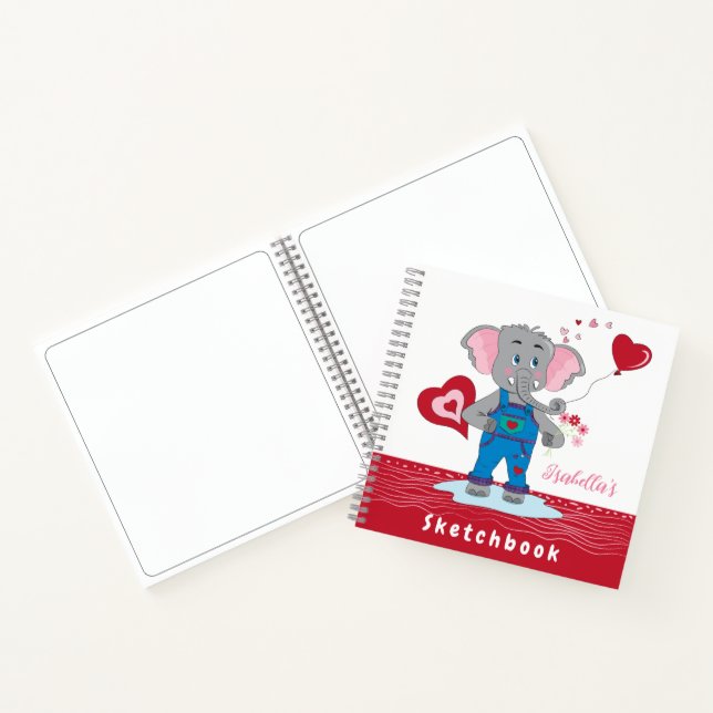 Carnet Élémentaire Éléphant de Dessin Animé Rouge Blanc C (Intérieur)