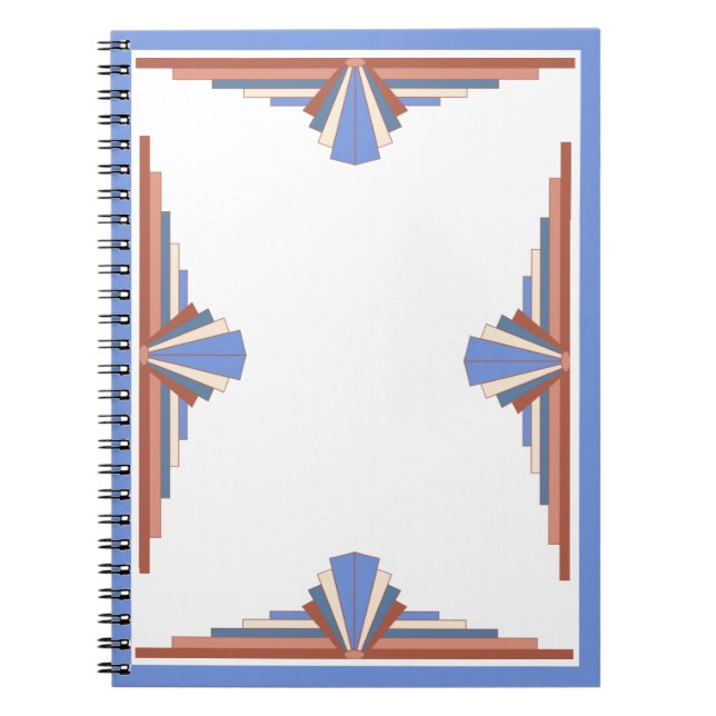 Carnet Éléments Art déco en or rose & bleu (Devant)