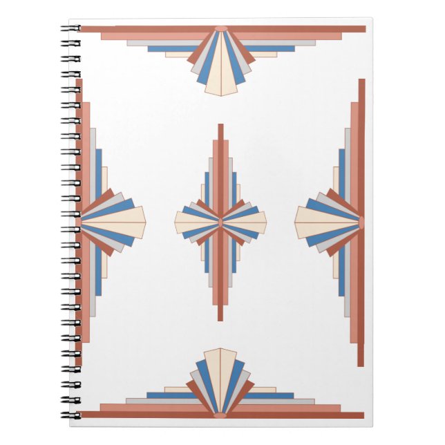 Carnet Éléments Art déco en or rose, marron & bleu (Devant)