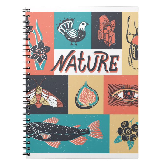 Carnet Éléments de la nature, Icônes de style rétro. (Devant)
