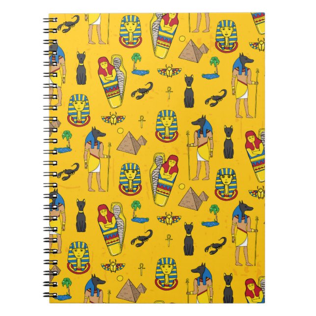 Carnet éléments égyptiens, Anubis, motif pyramides. (Devant)