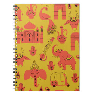 Carnet Éléments Indiens, Main Tirée Vintage.