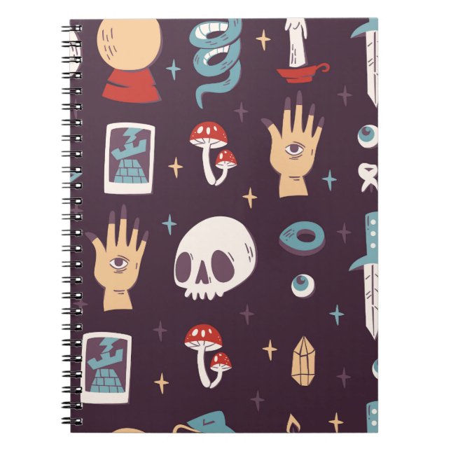 Carnet Éléments magiques : crâne, tarot sans soudure (Devant)