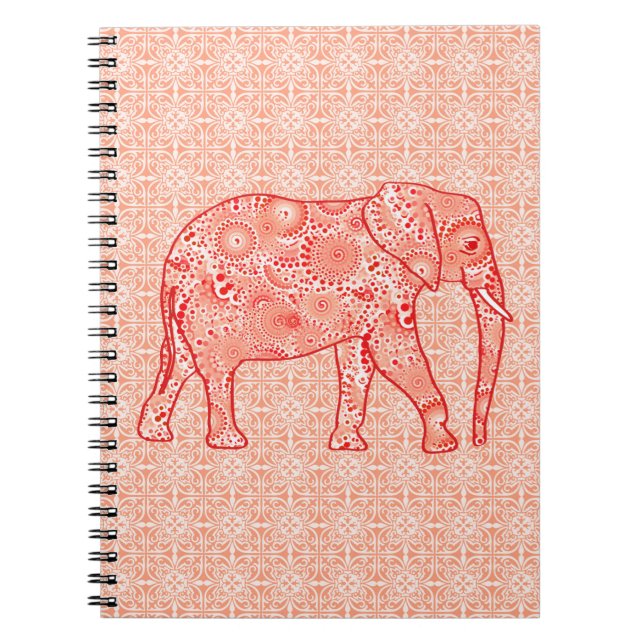 Carnet Éléphale tourbillon fractal - corail orange et bla (Devant)