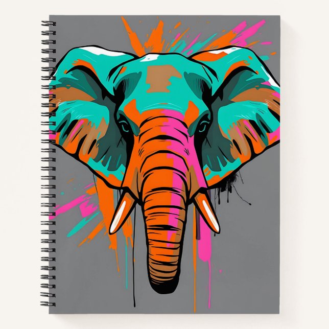 Carnet Eléphant Abstrait vibrant avec Turquoise gras (Devant)