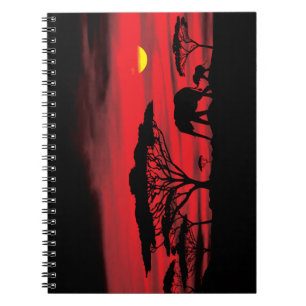 Carnet Eléphant africain et bébé avec coucher de soleil r