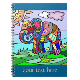 Carnet Eléphant artistique à fleurs coloré en texte pe