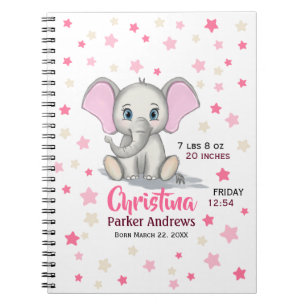 Carnet Eléphant bébé mignon avec oreilles roses statis