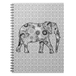 Carnet Éléphant de remous de fractale - gris, noir et