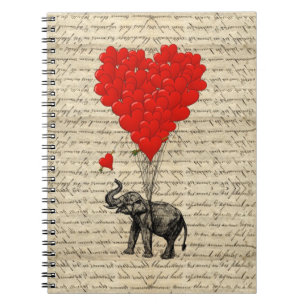 Carnet Éléphant et ballons en forme de coeur