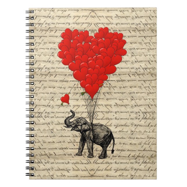 Carnet Éléphant et ballons en forme de coeur (Devant)