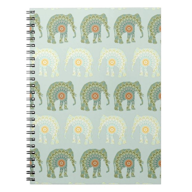 Carnet Éléphant et Mandala en Vert Clair (Devant)