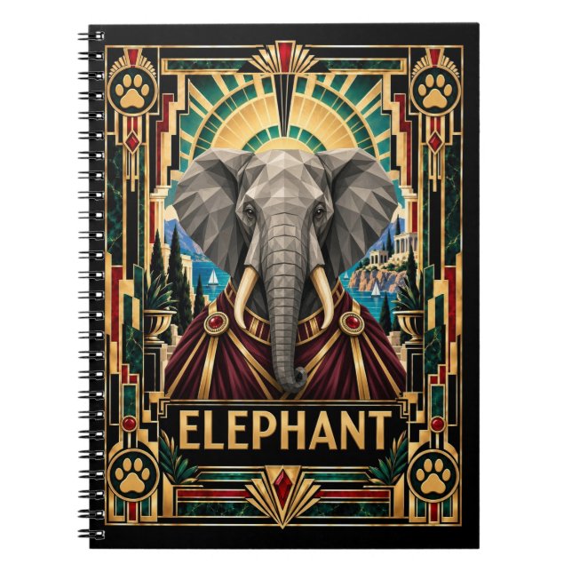 Carnet Éléphant, faune Art déco (Devant)