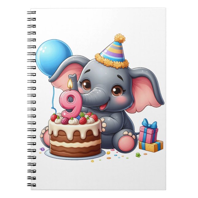 Carnet Éléphant Mignon 9ème Anniversaire (Devant)