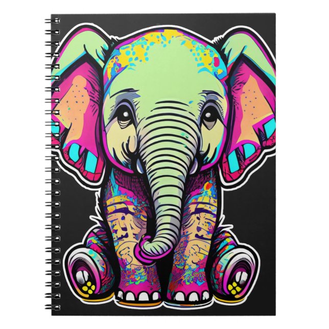Carnet Eléphant mignon assis illustration numérique (Devant)