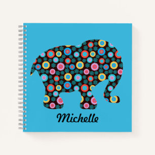 Carnet Eléphant Motif Fleur sur Bleu Personnalisé