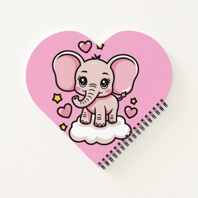 Carnet Éléphant Rose Volant Mignon Étoiles & cœurs Fantai (Dos)