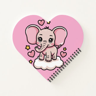 Carnet Éléphant Rose Volant Mignon Étoiles &cœurs Fantais