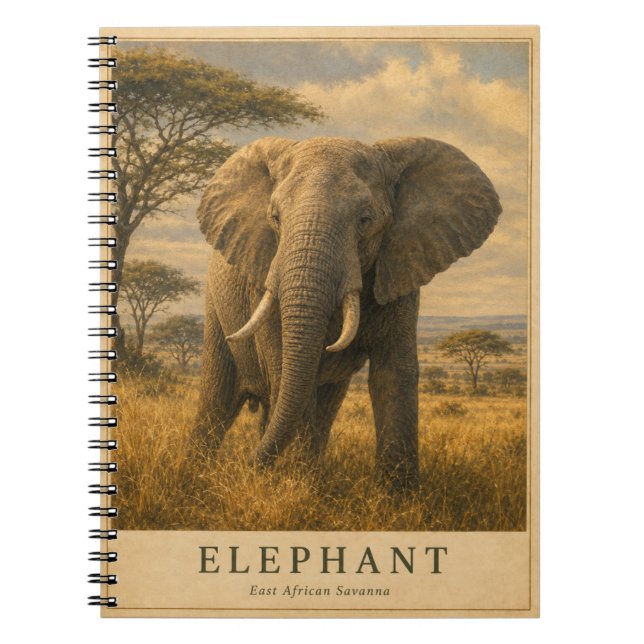 Carnet Éléphant Savane d'Afrique de l'Est VINTAGE (Devant)