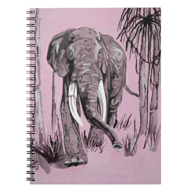 Carnet Elephant Strolling Through Wooded Savanna In Pink  (Devant)