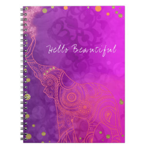 Carnet Éléphant Violet Rose Orange & Or Personnalisé Chic