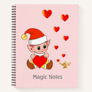 Carnet Elfe sorcier mignon avec des cœurs d'amour sur ros