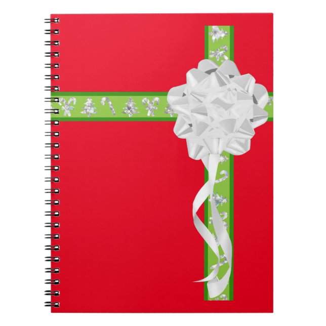 Carnet emballage cadeau ruban arc en argent (Devant)