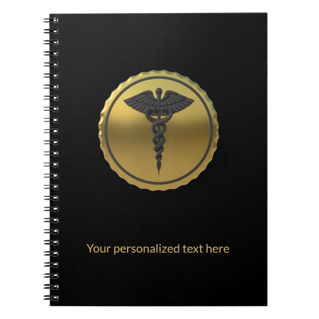 Carnet Emblème de Caducée Médical Professionnel en 3D Or (Devant)