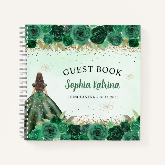 Carnet Emerald Green Floral Princess Quinceañera (Devant)