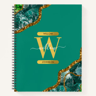 Carnet Emerald Green & Gold Agate Parties scintillant Mon