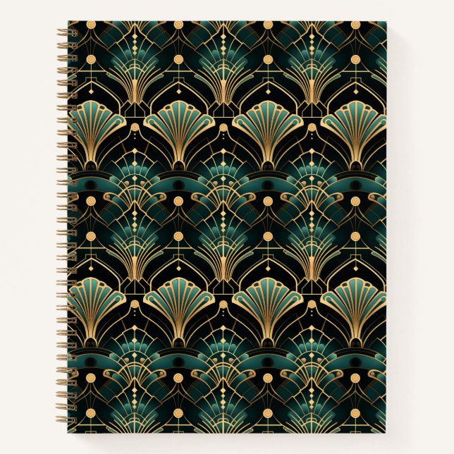 Carnet Emeraude et or accent Art Déco inspiré (Devant)
