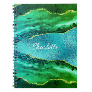 Carnet Émeraude vert bleu agate nom de marbre