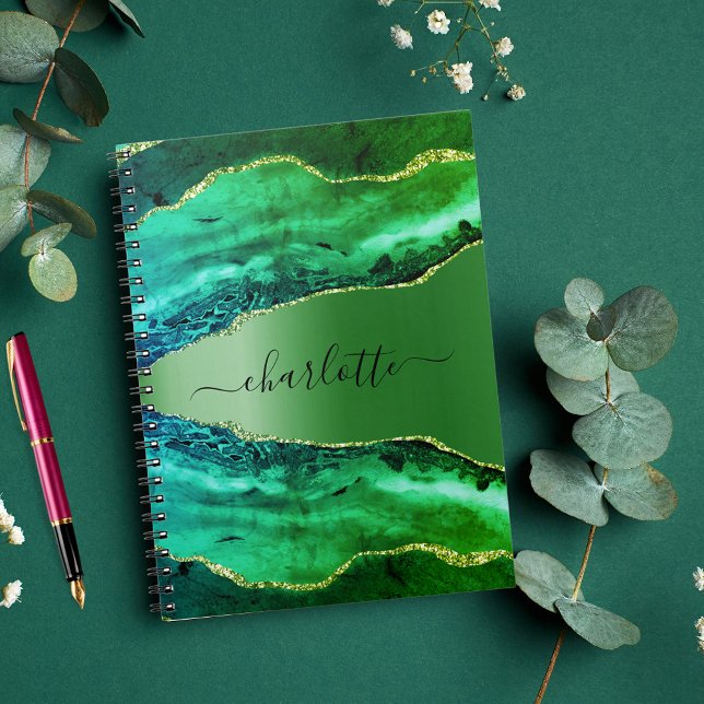 Carnet Emeraude verte agate marbre nom script (Créateur téléchargé)