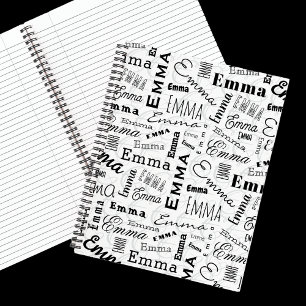 Carnet Emma Nom personnalisé Noir Blanc