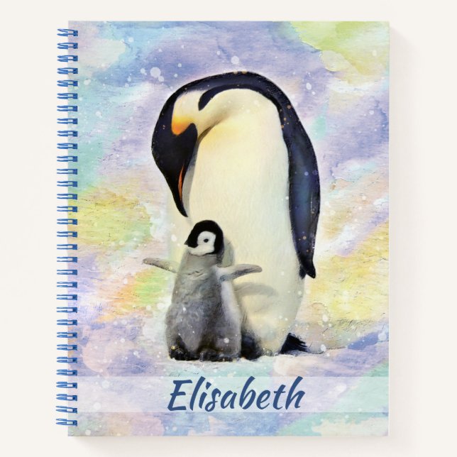 Carnet Empereur Penguin avec l'aquarelle de bébé poussin (Devant)