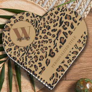 Carnet Empreinte de léopard Brown Noir Coeur Monogrammé E