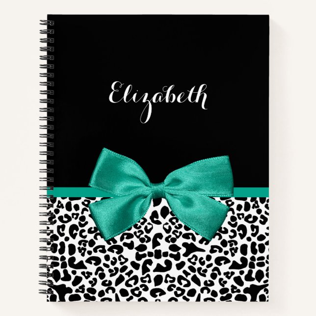 Carnet empreinte de léopard Emerald Green Ribbon Bow Chic (Devant)