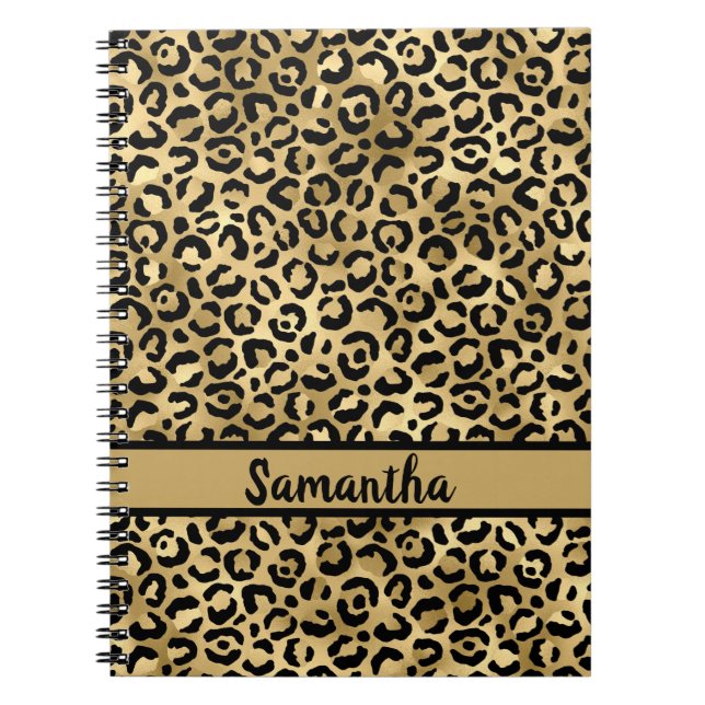 Carnet Empreinte de léopard noir et or personnalisé (Devant)