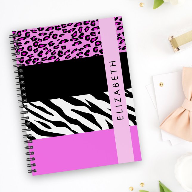 Carnet Empreinte de léopard, Zebra Print, Rose, Votre nom (Créateur téléchargé)