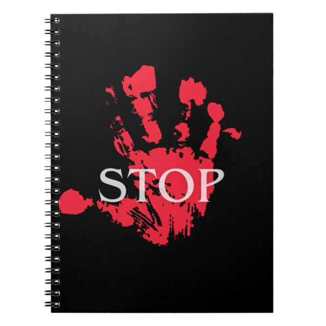 Carnet Empreinte de main rouge gras symbole d'avertisseme (Devant)