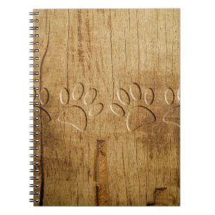 Carnet Empreinte de patte de chien en bois sculpté