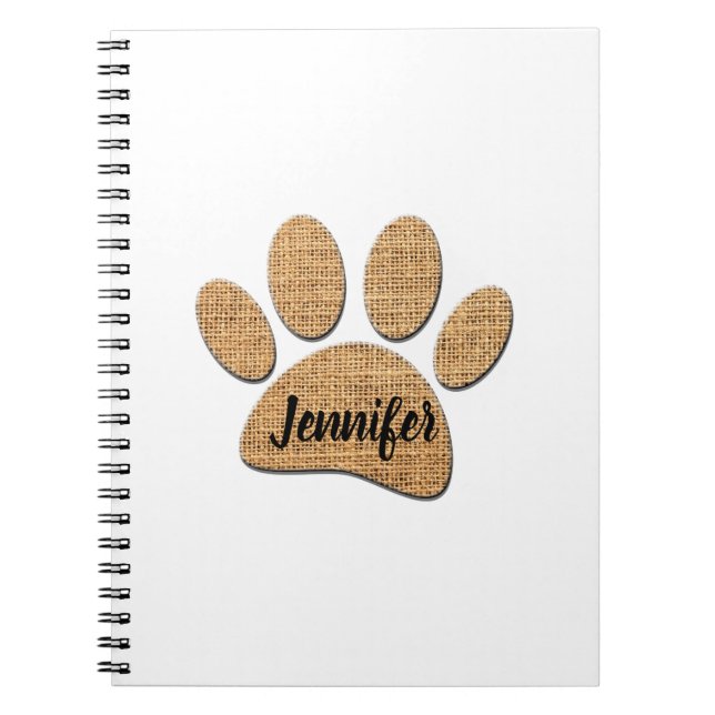 Carnet Empreinte de patte de chien en toile de jute (Devant)