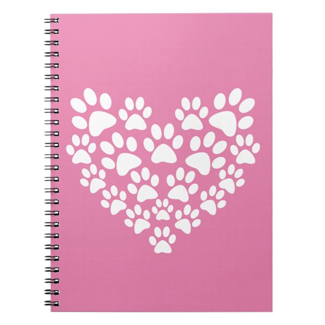 Carnet Empreinte de patte rose de coeur mignon (Devant)